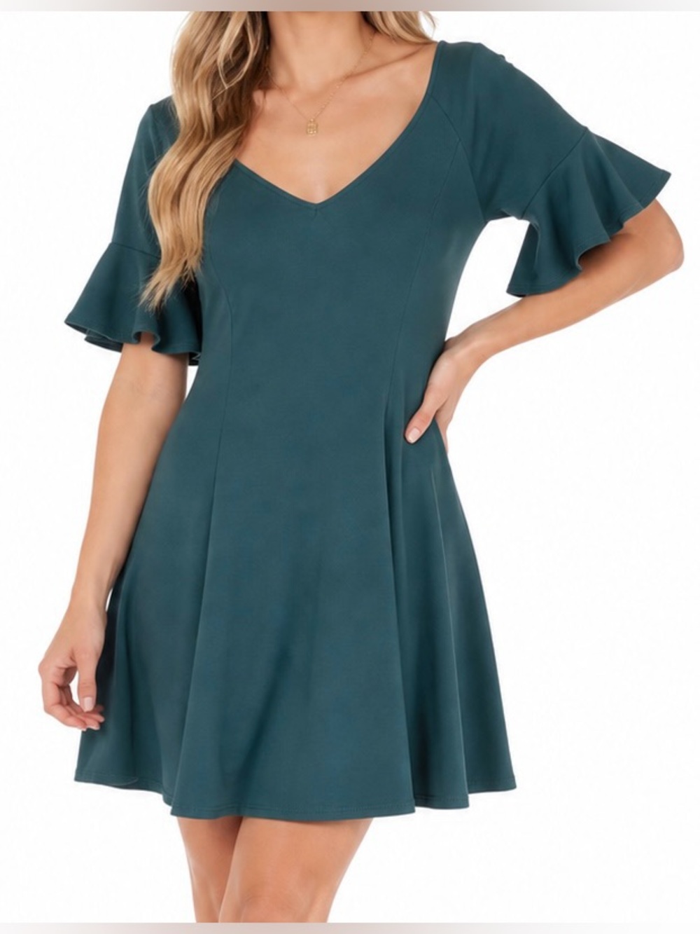 The Vanity Room Green Ruffle Sleeve Fit & Flare Dress Size XL
